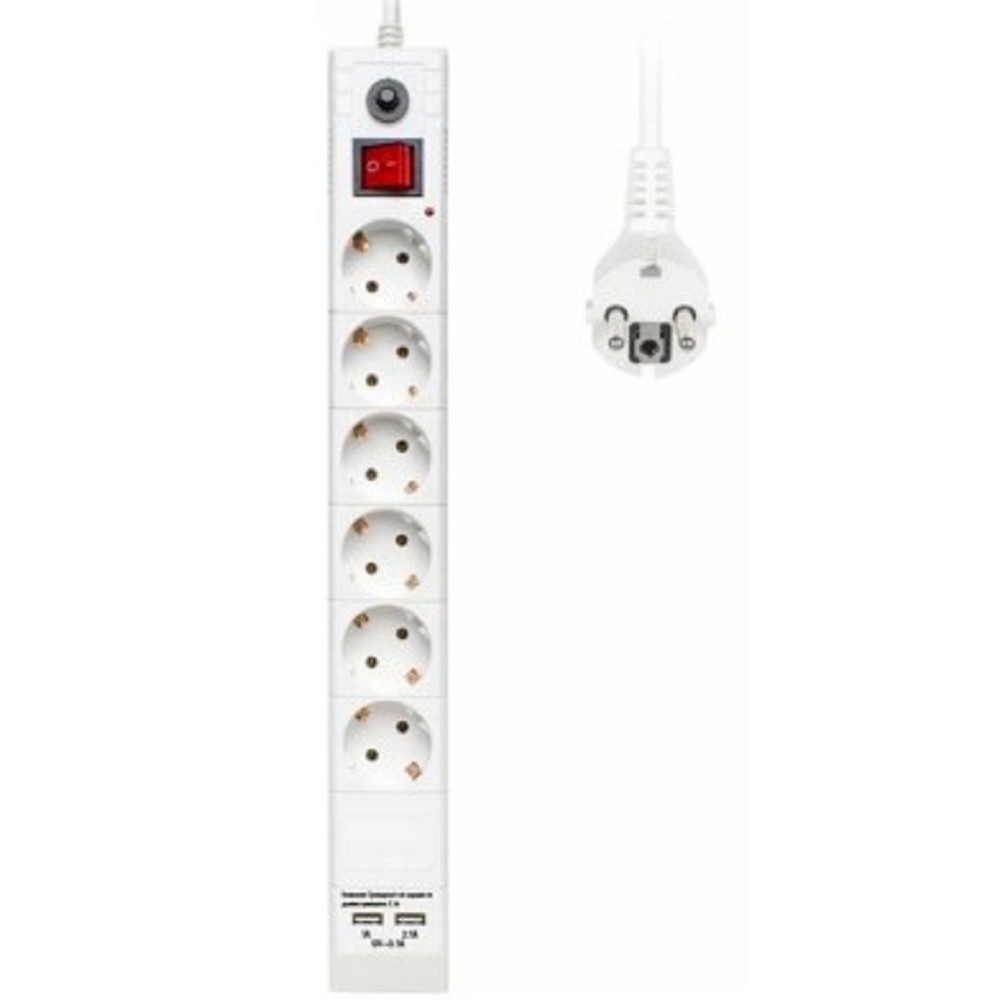 Удлинитель с сетевым фильтром 6х3 м с заземл. 10А IP20 BU-SP3 USB 2A-W CCA 3х0.75 белый BURO 992311