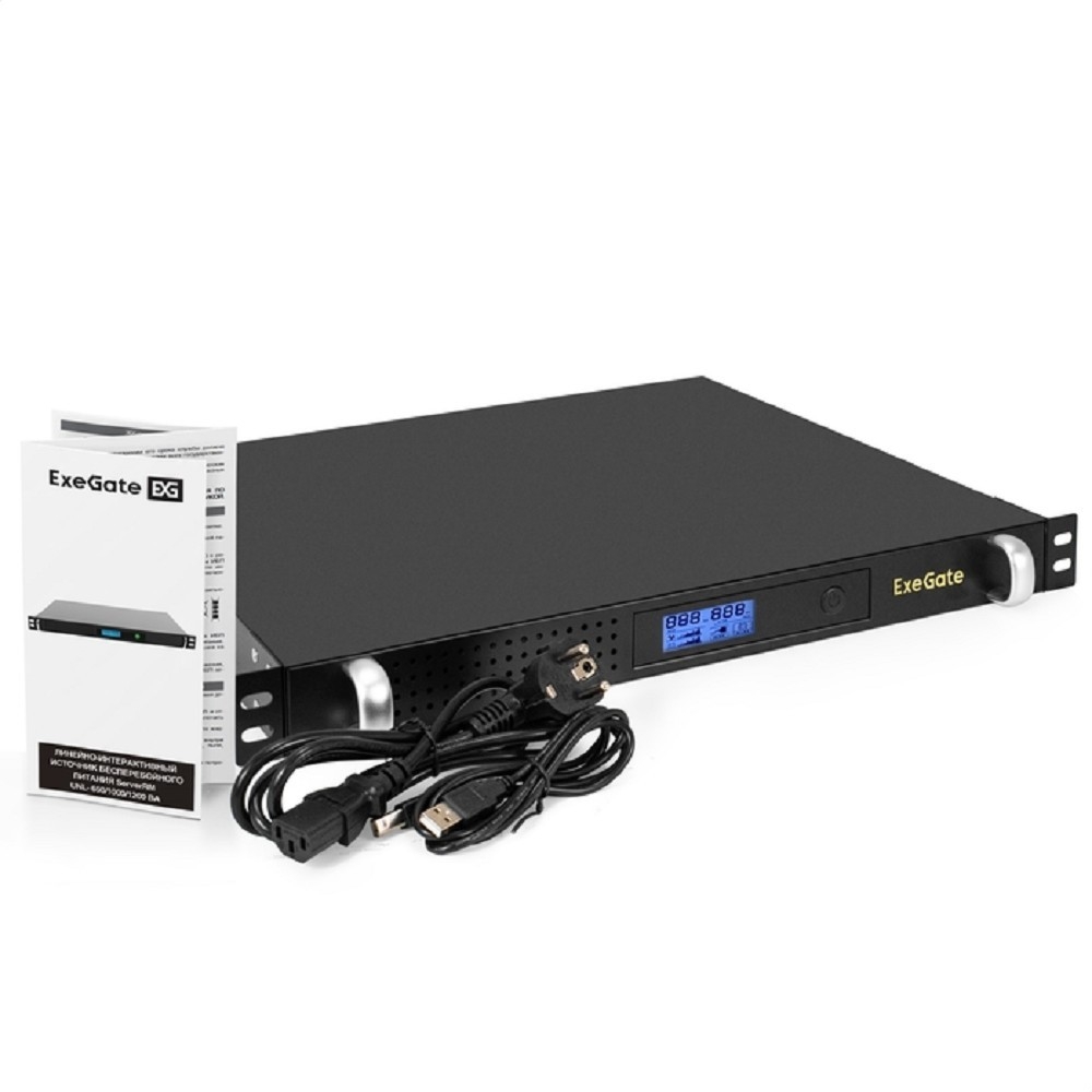 ИБП Exegate - ServerRM UNL-1000 1000 ВА/600 Вт, Line-Interactive, in (230V 1xIEC-320 C14), 6xIEC-320 C13, LCD, Rack, 1U, цвет чёрный, EX297834RUS