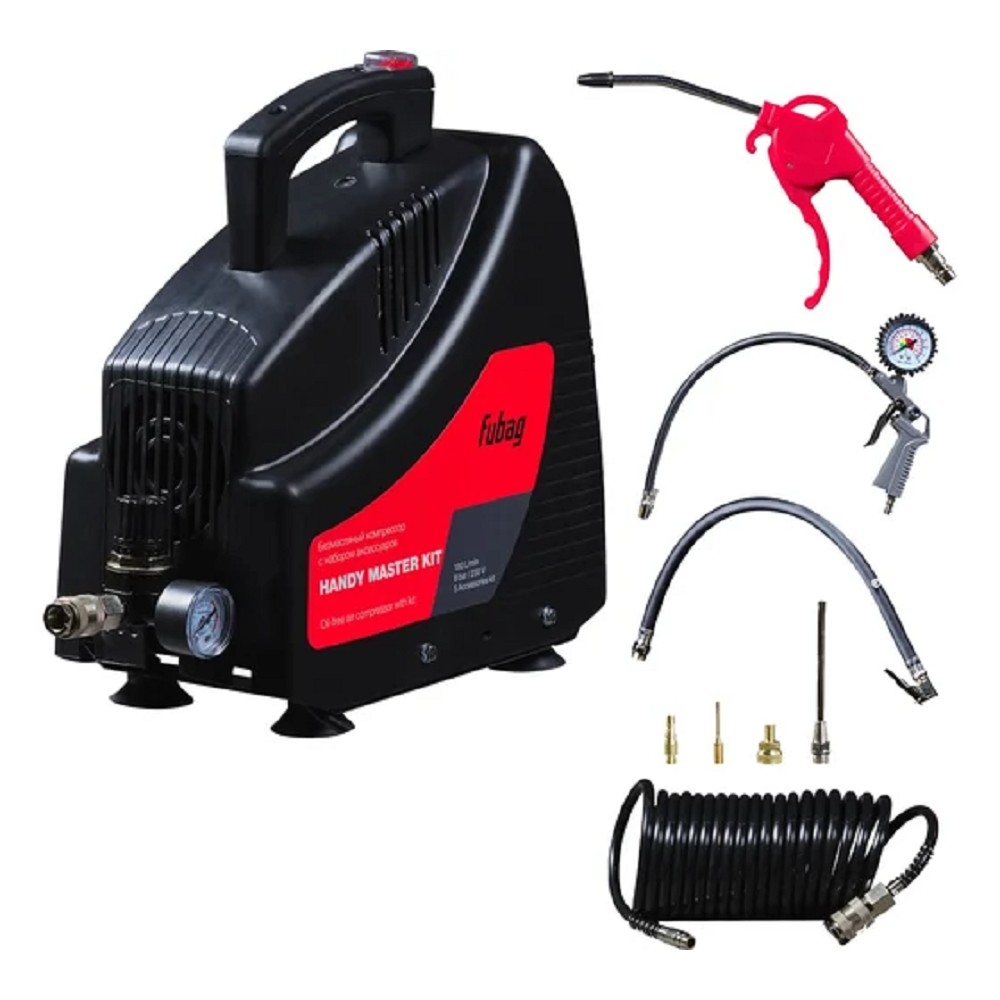 FUBAG HANDY MASTER KIT Компрессор+набор из 5 предметов  [8213690KOA607 (8213690KOA536)/646028] {Произ- водит., л/мин 180 Давле- ние, бар 8 Мощность, кВт 1.1 Напря- жение, В 220 Вес, кг 7}