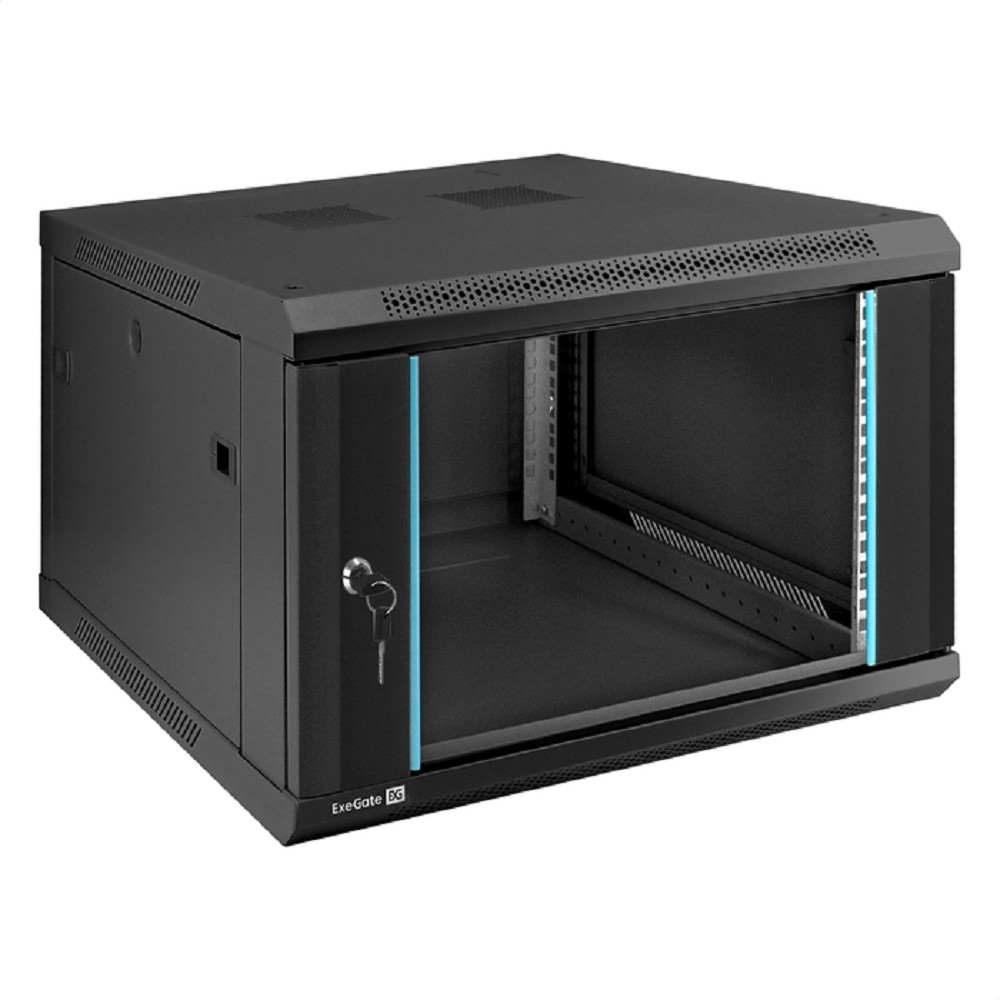 Exegate EX298606RUS Шкаф телекоммуникационный 19" настенный 6U ExeGate EC-WM-6U.600.G.BLACK (19”, 6U, 600x600x370mm (ШхГхВ), передняя дверь закаленное стекло, съемные боковые панели, пыле- и влагозащи