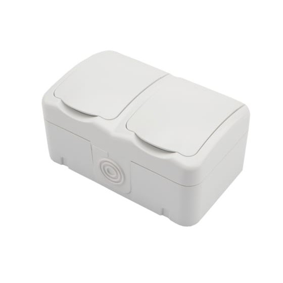 Rexant KR-78-0606 Блок из 2 розеток горизонтальный KRANZ Mini OG открытой установки с заземлением, IP54 белый							