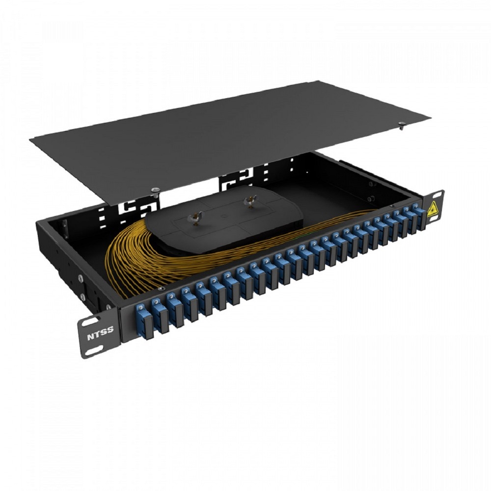 NTSS Кросс 19" NTSS PREMIUM, предсобранный 1U, 24 порта SC/UPC duplex, 9/125 мкм, (сплошная панель, розетки, сплайс, КДЗС, пигтейлы), черный, RAL9005 NTSS-RFOB-PM-1U-24-2SC/U-9-SP1.5G0A-BL