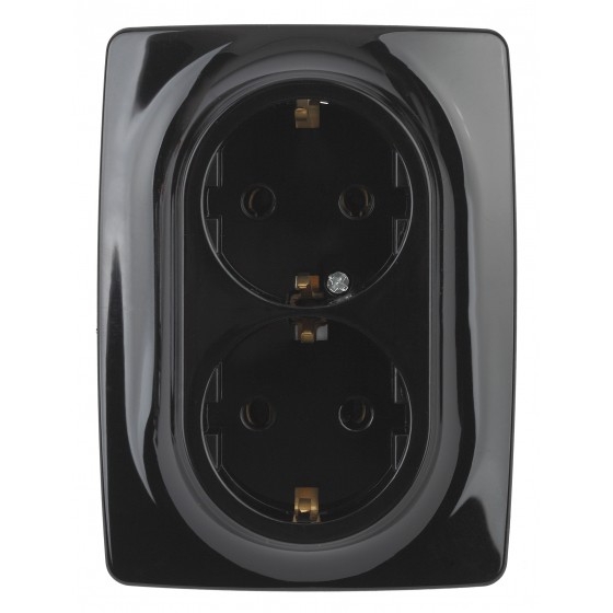 Эра Б0031233 12-2106-06 Розетка 2X2P+E Schuko, 16АХ-250В, Эра12, чёрный