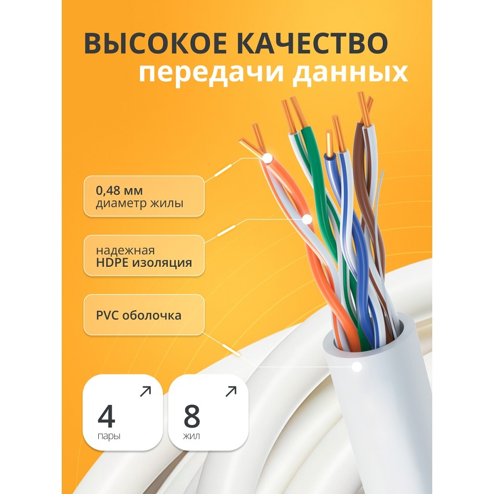 Кабель витая пара Bion BCL-U5448-181 U/UTP, кат.5e, 4x2x0,48 мм AWG 24  медь, одножильный, PVC, для внутренней прокладки, 305м, серый