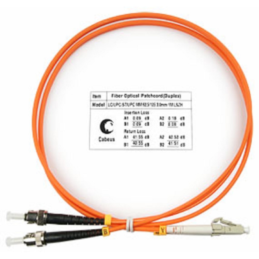 Оптический патч-корд Cabeus, многомодовый, LC/UPC - ST/UPC, LC(UPC) - ST(UPC), 62.5/125 мкм, LSZH, Оранжевый, 1 м, FOP-62-LC-ST-1m