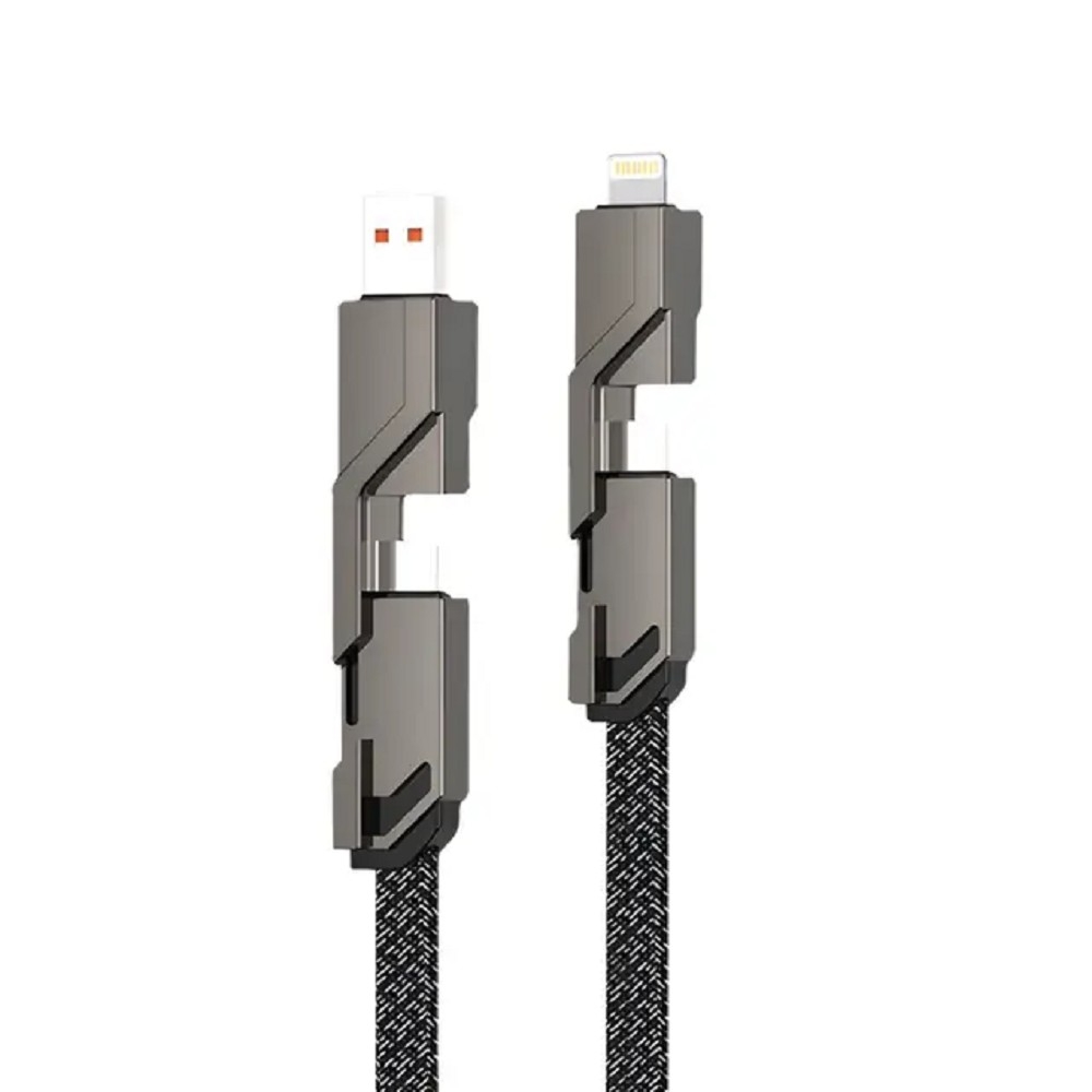 Rexant (18-1128) Кабель 4в1 USB-А – Type-C, Lightning – Type-C, 60Вт, 1м, в черной оплетке 