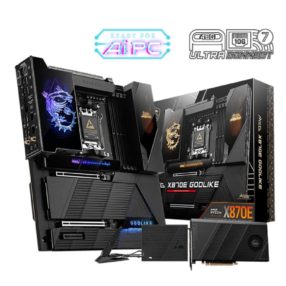Материнская плата MSI MEG X870E GODLIKE X870, AM5, 4*DDR5, 2*PCIEx16, 1*PCIEx4, 7*M.2, 7*TypeC, 8*USB3.2Gen2, 4*USB3.2Gen1, 4*USB2.0, 4*SATA3.0, 10G, 5G, 2*Type-C(DP), E-ATX, RTL