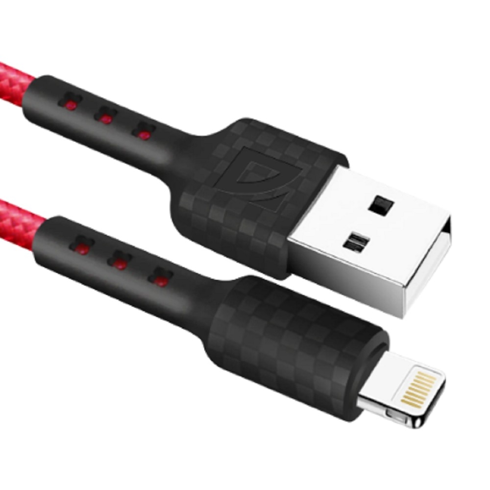 Defender Кабель F181, USB 2.0 (AM) - Apple Lightning (M), 1метр, 2.4А, нейлоновая оплетка, красный.