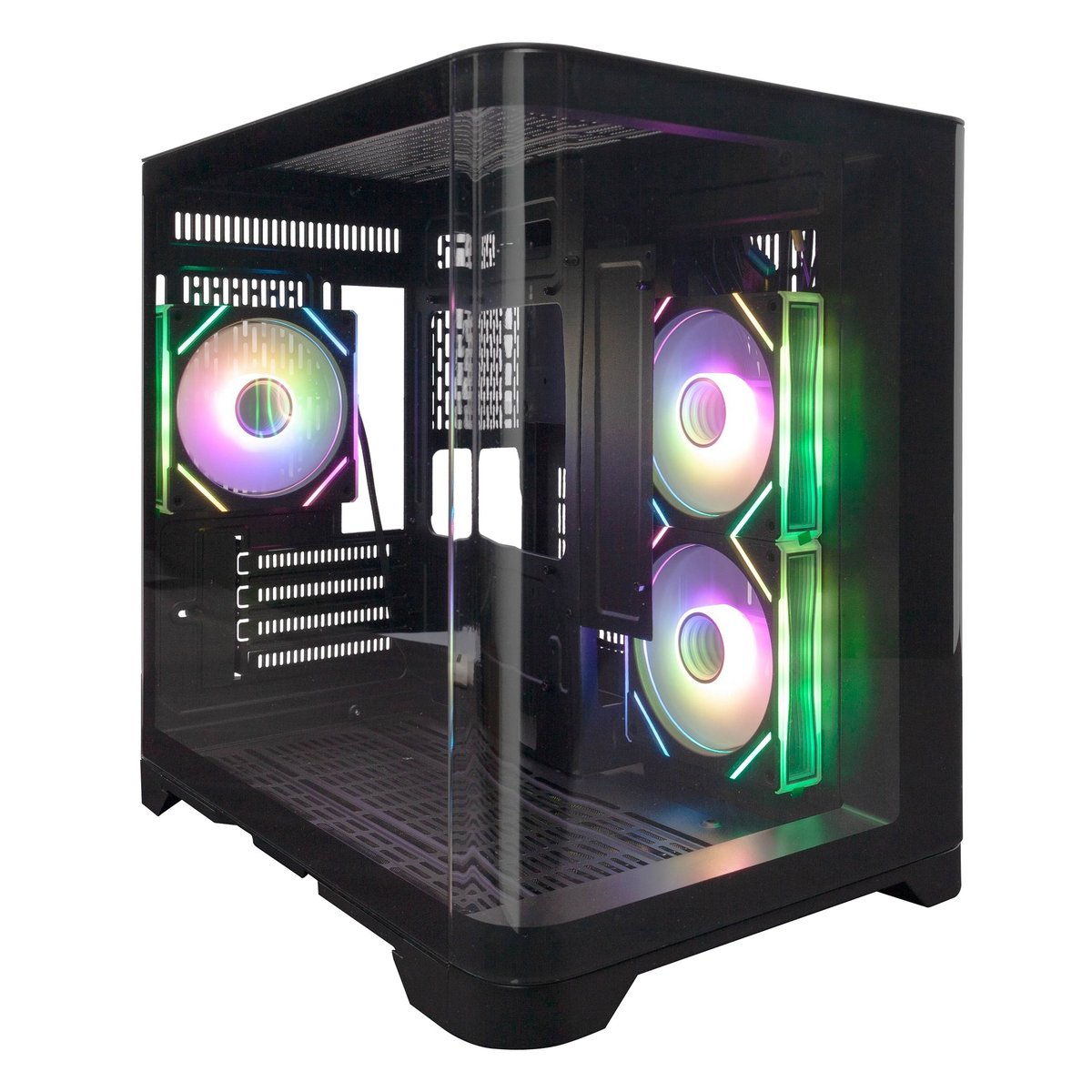 Корпус для ПК 1STPLAYER - UVIEW UV5 ARGB, mITX, mATX, 2х2.5", 1х3.5", 2xUSB3.0, Mini Tower, без БП, цвет чёрный, UV5-BK-2FC7R-1FC7