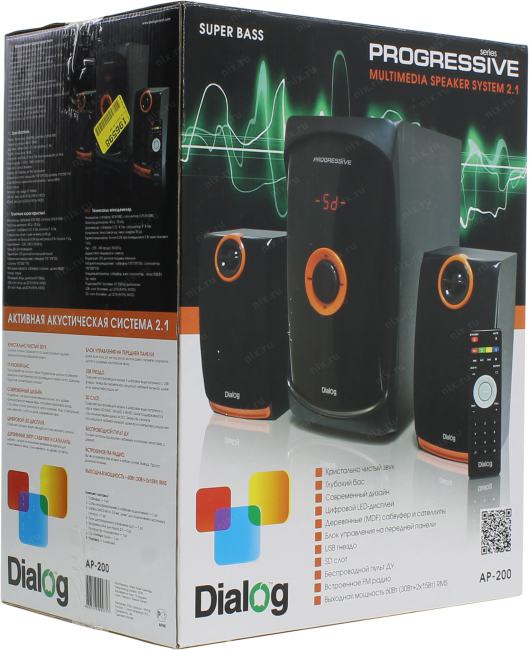 Колонки Dialog Progressive AP-200 (2х15W +Subwoofer 30W,  дерево,  SD,  USB, ПДУ)