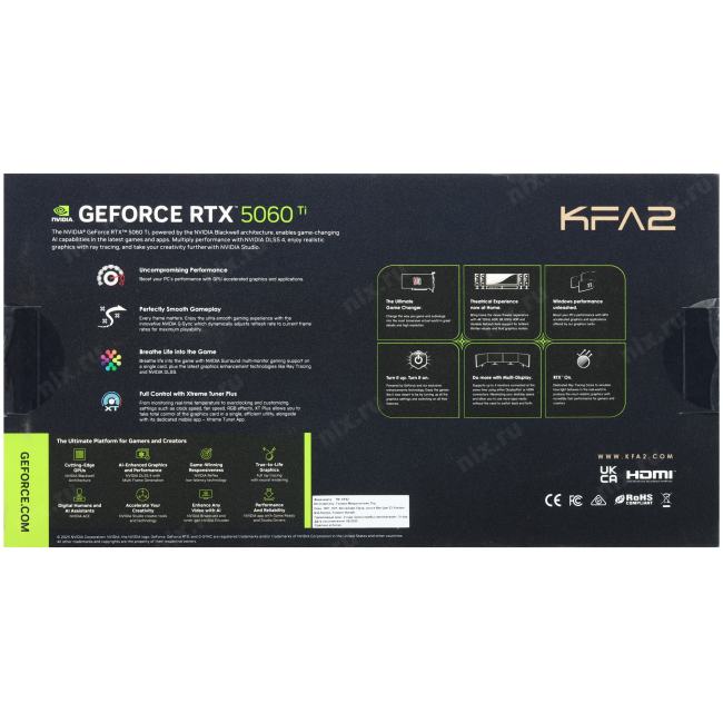 56IZN8MHDQDK KFA2 RTX 5060 Ti CORE OC 3FAN [PCIe 5.0,GPU 2407 МГц,16 ГБ GDDR7,128 бит,2  x,2 x ]