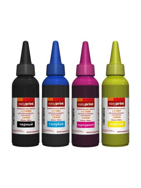 I-C100_SET Комплект универсальных чернил EasyPrint для Canon: черный, голубой, пурпурный,  желтый,  4шт.х100мл.