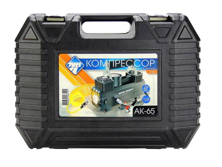 NOVA BRIGHT АК-65 Компрессор двухпоршневой, до 65 л/мин.,140 PSI, 12В, металл корпус,  LED-фонарь, пластик.кейс 47160