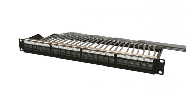 Панель Hyperline PPBL6-19-24-RM Модульная патч-панель 19", 24 порта, 4 съемные панели по 6 модулей, 1U, для экранированных и неэкранированных модулей, с задним кабельным организатором (без модулей)