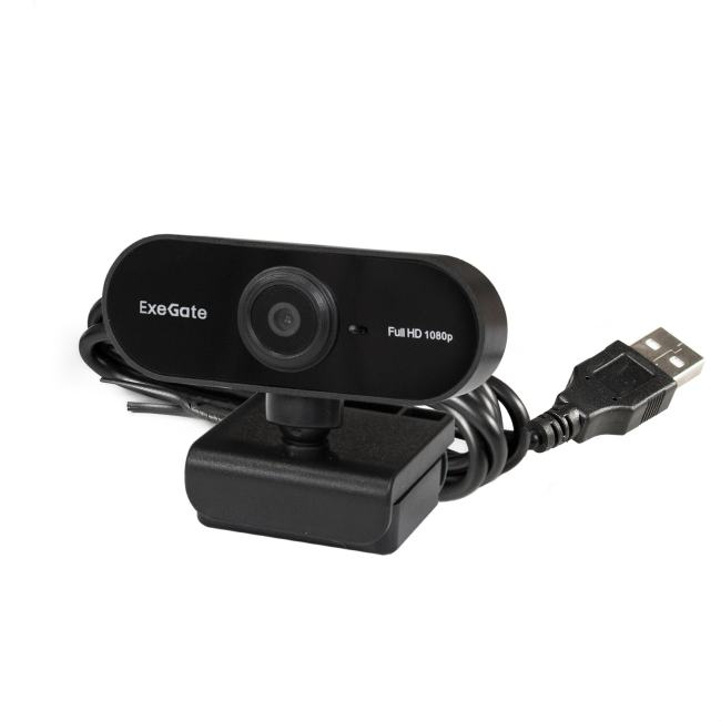 ExeGate Stream C925 Full HD (2Мп, 1920х1080, 1080P, 30fps, поддержка H.264, фиксированный фокус, 4-линзовый объектив, микрофон с шумоподавлением, универсальное крепление, USB, кабель 1,5 м