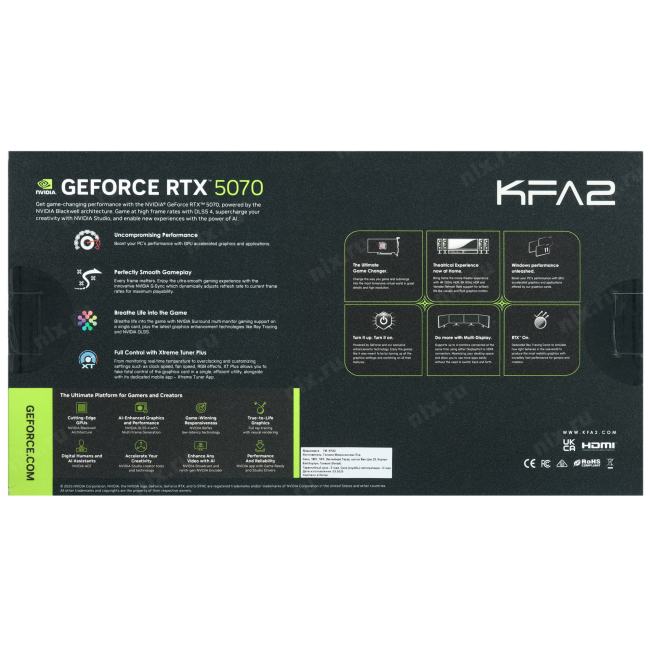 57NON7MDBUEK KFA2 RTX 5070 ROCK(X) OC 3FAN RGB Black [PCIe 5.0,GPU 2325 МГц,12 ГБ  GDDR7,192 бит,3 x,]