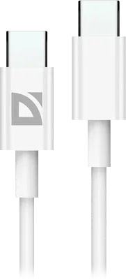 DEFENDER 87538 USB кабель F182 TypeC-TypeC 2м,  60 Вт,PD,TPE,белый, пакет