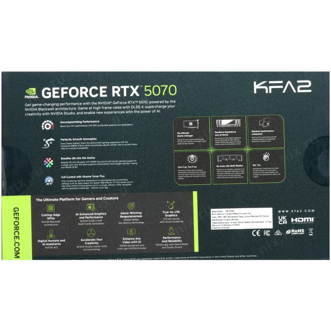 57NON7MDBROK KFA2 RTX 5070 CORE OC 2FAN LED Black [PCIe 5.0,GPU 2325 МГц,12 ГБ  GDDR7,192 бит,3 x,]
