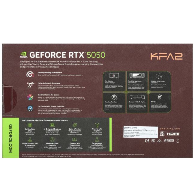 55NSL8MHDCHK KFA2 RTX 5050 CORE OC 2FAN LED Black [PCIe 5.0,GPU 2317 МГц,8 ГБ GDDR6,128 бит,2  x,2 x ]