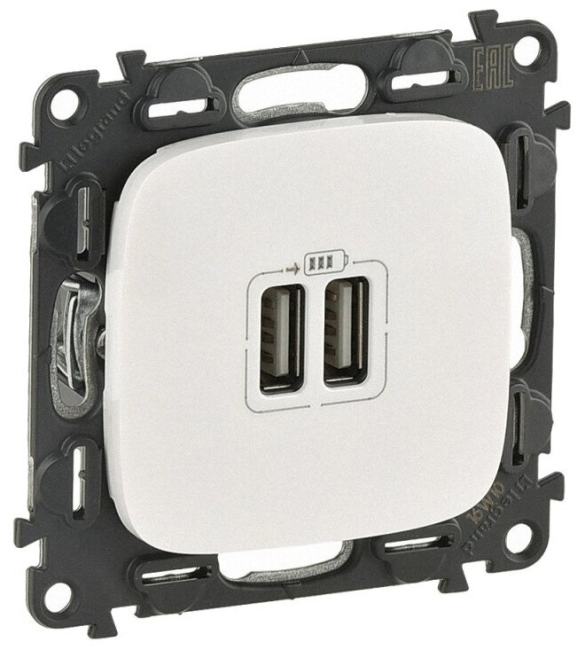 Зарядное устройство Legrand 754999 Valena ALLURE - с двумя USB-разьемами 240В/5В 1500мА, с лицевой  панелью,  жемчуг