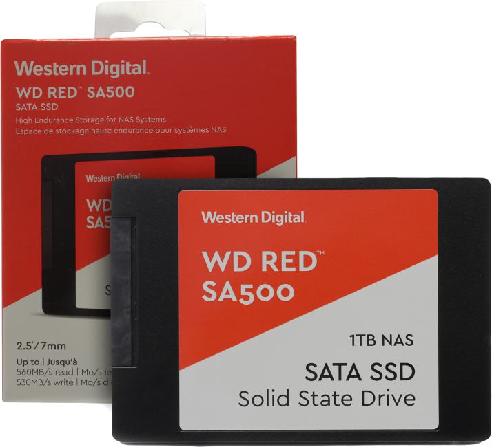 Твердотельный накопитель SSD WD SA500 WDS100T1R0A 1TB  2.5" Client  SATA 6Gb/s, 560/530, IOPS 95/85K, MTBF 2M, 3D TLC,600TBW, NAS, Retail