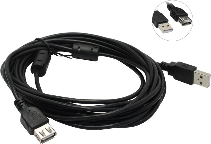 Удлинитель USB 2.0 ExeGate EX-CCF-USB2-AMAF-4.5F (Am/Af, позолоченные контакты, ферритовые кольца, 4,5м)