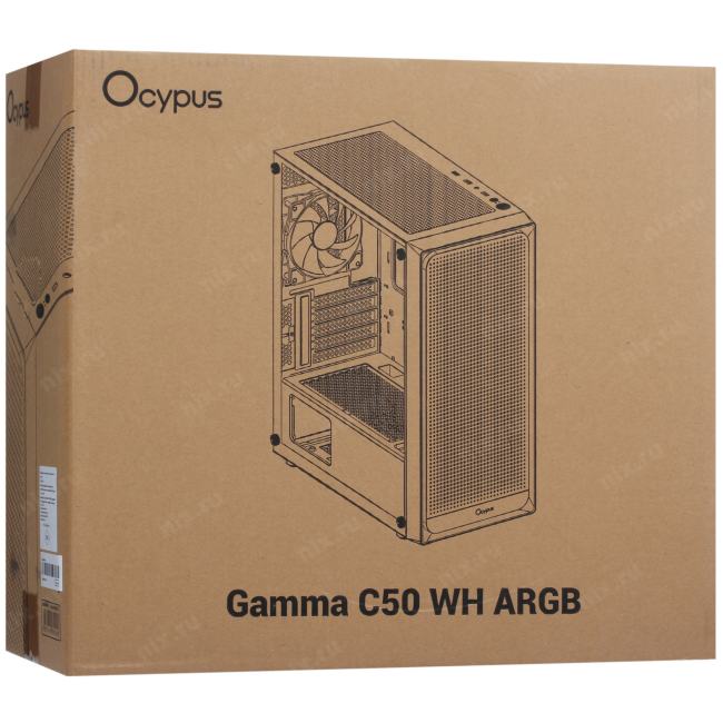 Ocypus Gamma-C50-WHG400XX-GL Корпус ПК без блока питания/ Case Ocypus Gamma C50 WH ARGB, Mini-Tower, TG,  4x120mm  ARGB,