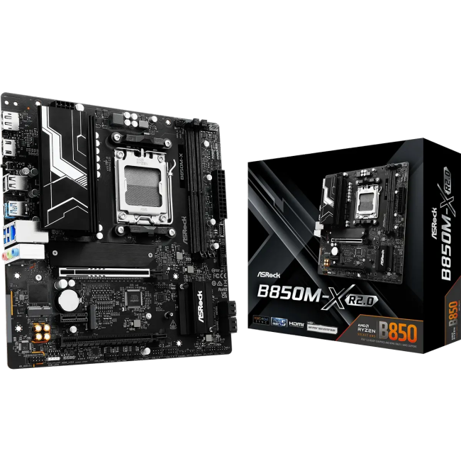 ASROCK B850M-X R2.0, AM5, B850, 2*DDR5, 4*SATA, 2*M.2, 2*USB 2.0, 3*USB 3.2, Type-C, 2*PCIx16,  1*M.2  (Key  E), HDMI+DP,