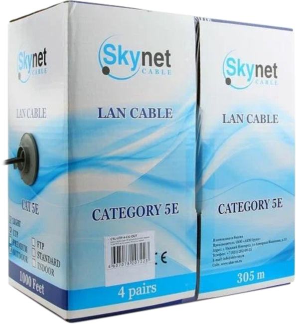Кабель SkyNet Light СSL-UTP-2-CU-OUT, UTP outdoor 2x2x0.46, медный, FLUKE TEST, кат.5e, однож.,  305м, box, черный