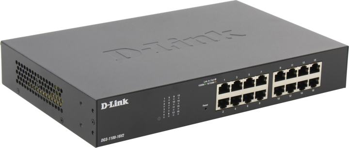 Коммутатор D-Link DGS-1100-16V2/A1A,L2 Smart Switch with 16 10/100/1000Base-T ports8K Mac address, 802.3x Flow Control, 802.3ad Link Aggregation, Port Mirroring, 128 of 802.1Q VLAN, VID range 1-4094, Loopback