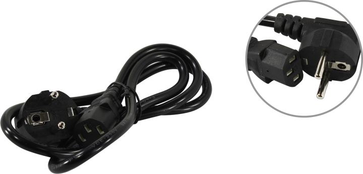Exegate EX297783RUS Кабель питания Power PC-1P (Евровилка угловая Schuko->C13, VDE-250V-3*1.0mm2, медь, черный, 16A, 1м)