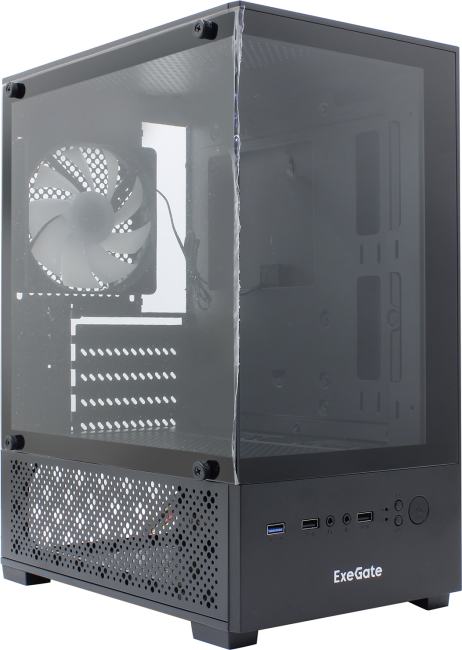 Корпус mATX Exegate i3 SEA без БП 2*USB+1*USB3.0 HD аудио черный 1 RGB вент. 12см на задней панели возможна установка еще 4 шт. вентиляторов 12см передняя и боковая панели - закаленное стекло EX298221RUS