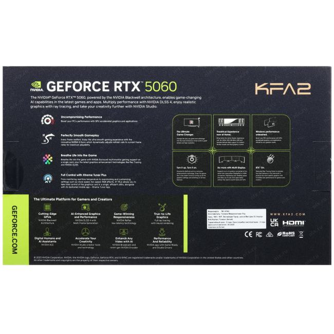 56NSN8MDDAEK KFA2 RTX 5060 ROCK(X) OC 2FAN RGB Black [PCIe 5.0,GPU 2280 МГц,8 ГБ  GDDR7,128 бит,3 x,]