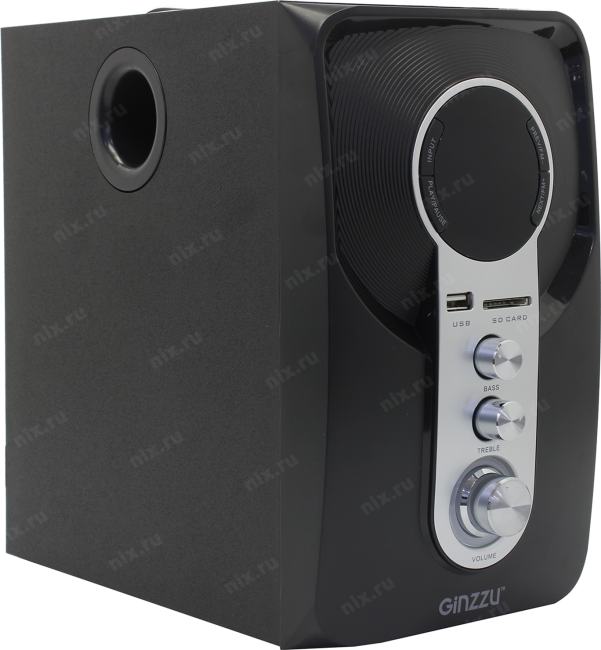 Колонки Ginzzu GM-405 (2x10W +Subwoofer 20W дерево, Bluetooth,  USB,  SD,  FM, ПДУ)