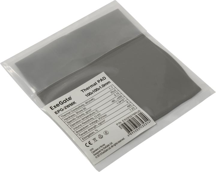 Exegate EX293278RUS Термопрокладка ExeGate EPG-2WMK (100x100x1.0 mm, 1,7 Вт/ (м•К))