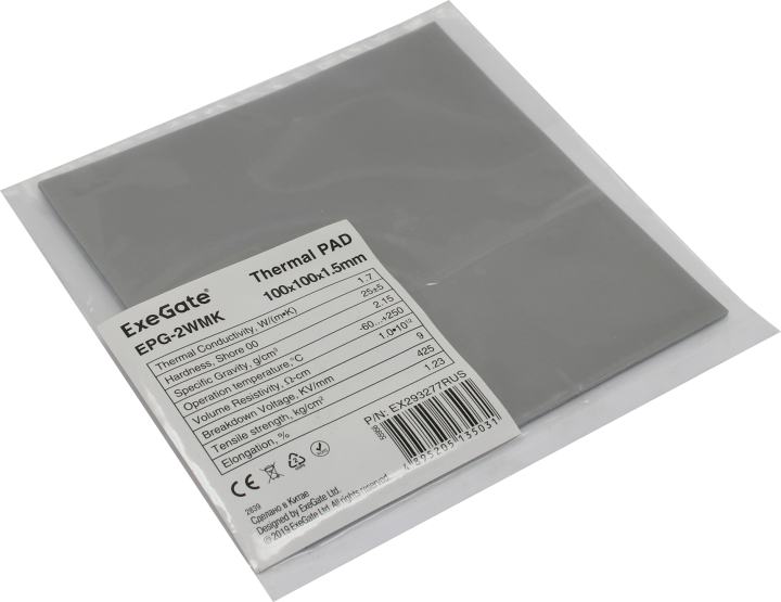 Exegate EX293277RUS Термопрокладка ExeGate EPG-2WMK (100x100x1.5 mm, 1,7 Вт/ (м•К))