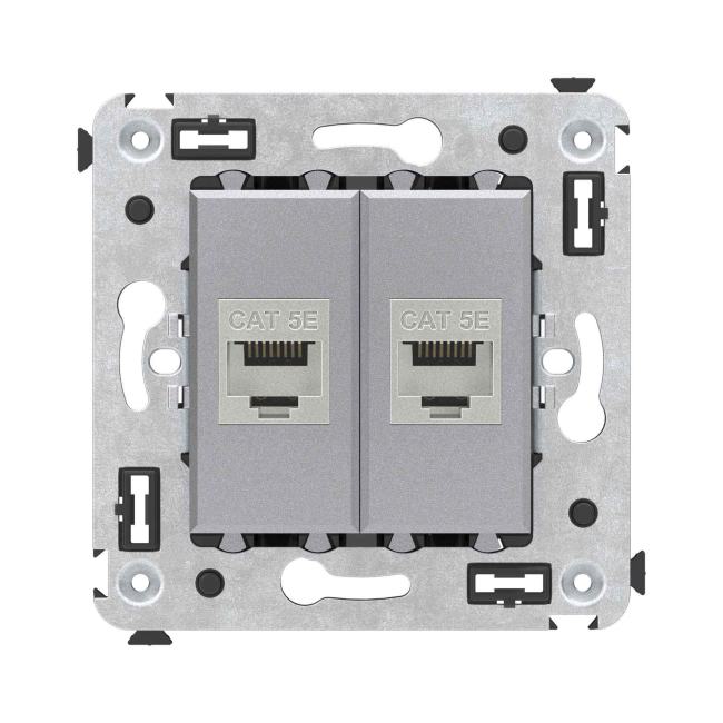 Розетка компьютерная DKC 4404764 RJ-45 без шторки в стену, кат.5e двойная  экранированная,  "Закаленная  сталь", "Avanti"