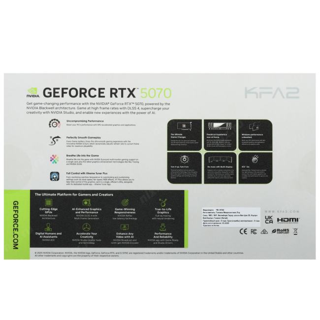 57NON7MDBSWK KFA2 RTX 5070 CORE OC 2FAN LED White [PCIe 5.0,GPU 2325 МГц,12 ГБ GDDR7,192 бит,3 x,]