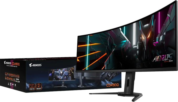 Монитор AORUS 20VM0-CO49DQBT-1EKR 49" Gigabyte AORUS CO49DQ Black (OLED, 5120x1440, HDMI+HDMI+DP+Type C, 0.03 ms, 178°/178°, 250 cd/m, 1500000:1, 2xUSB3.2, 144Hz, Curved) (20VM0-CO49DQBT-1EKR)