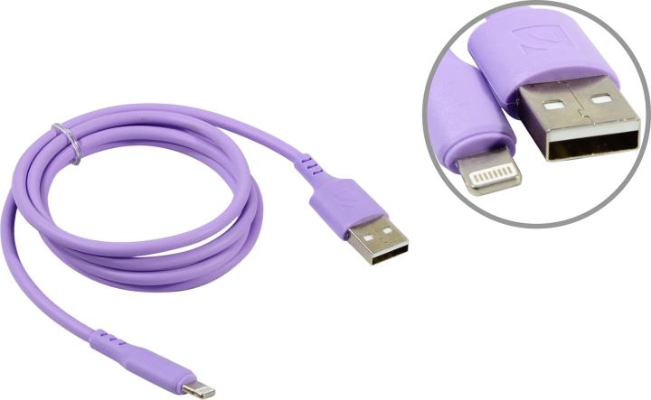 Defender Кабель F207, USB 2.0 (AM) - Apple Lightning (M), 1метр, 2.4А, силиконовая оплетка, фиолетовый.