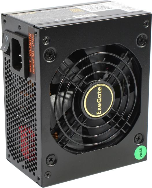 Exegate EX297193RUS Блок питания 650W ExeGate M650 GOLD (SFX, APFC, КПД 90% (80 PLUS GOLD), 9cm fan, 24pin, (4+4)pin, 2xPCI-E, 6xSATA, 3xIDE, 1xFDD, Full Cable Management, black, ATX adapter, Retail b