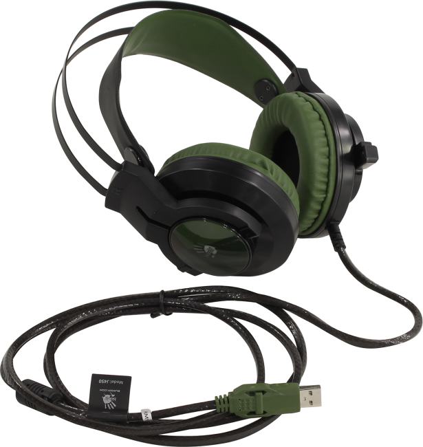 Наушники с микрофоном Bloody J450 Army Green (7.1, шнур 1.8м, USB, с  регулятором  громкости)