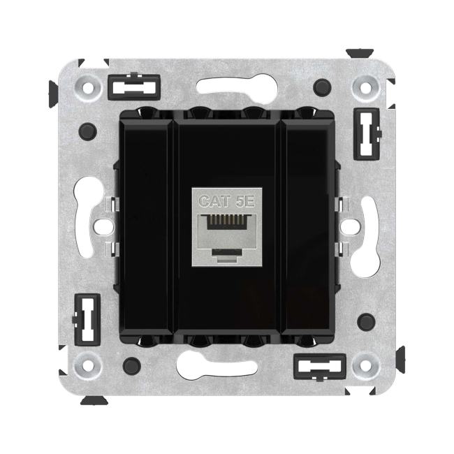 Розетка компьютерная DKC 4402763 RJ-45 без шторки в стену, кат.5e одинарная экранированная, "Черный  квадрат",  "Avanti"