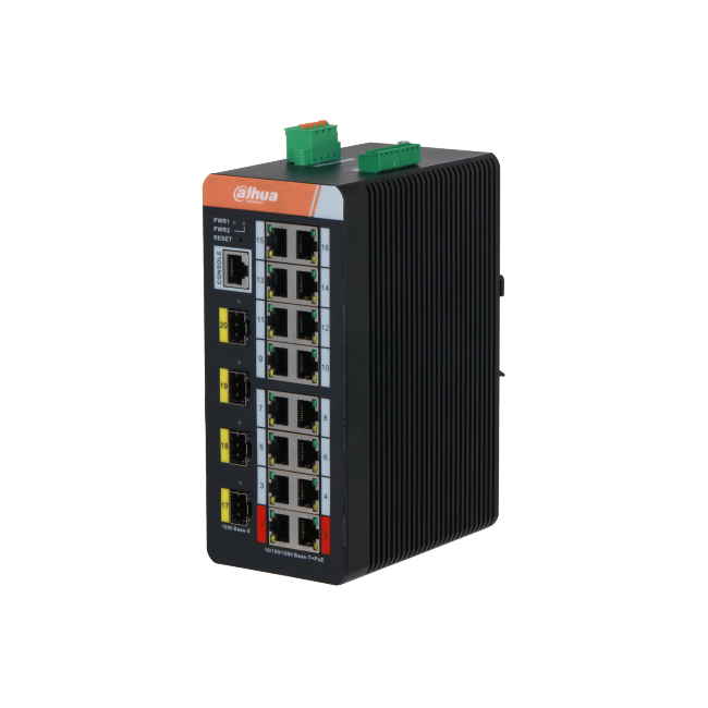 DAHUA DH-IS4420-16GT-240 20-портовый гигабитный управляемый коммутатор с PoE, промышленное исполнение,  16xRJ45 1Gb, 4xS