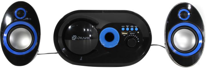 Колонки OKLICK OK-433 Black-Blue (2.1, 15W, Bluetooth5.0, USB, microSD, FM, питание  от USB) <1383714>