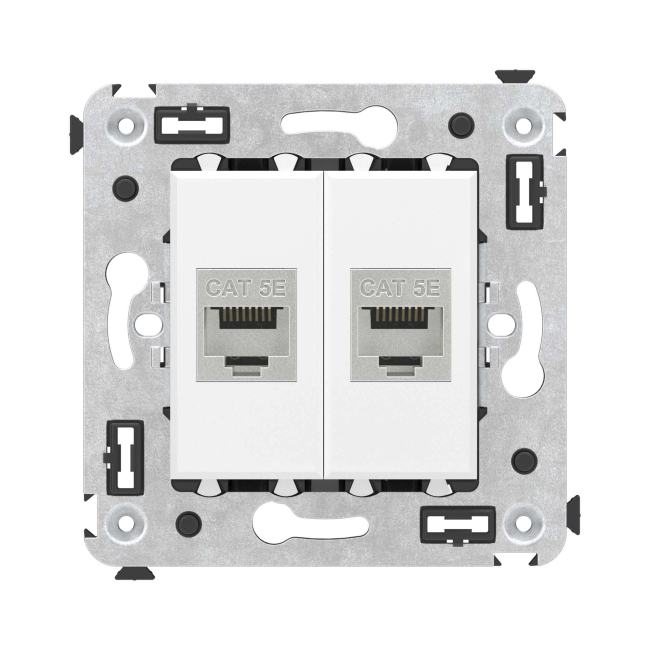 Розетка компьютерная DKC 4400764 RJ-45 без шторки в стену, кат.5e двойная экранированная,  "Белое облако", "Avanti"