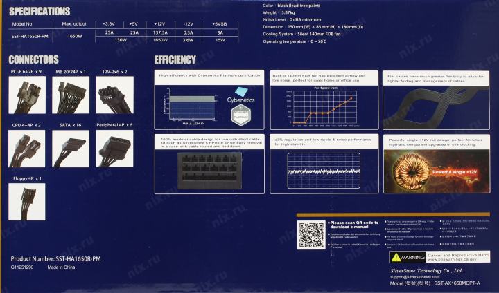 Блок питания SilverStone HELA 1650R Platinum <SST-HA1650R-PM> 1650W  ATX  (24+4x4+2x16+9x6/8пин)  Cable Management