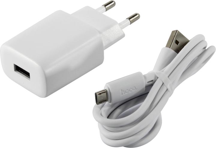 Hoco C134A Set Solid White <621342> Зарядное устройство USB (Вых. DC5V, 12W,  USB, Кабель microUSB)