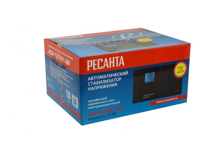 Стабилизатор напряжения Ресанта АСН-12000/1-ЭМ 12000 ВА электромеханический 140-260В выход 220В±3% клеммная колодка 63/1/17