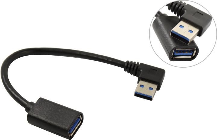 ExeGate <EX-CC-USB3-AMAF-0.15L> Кабель-адаптер угловой USB 3.0 AM-->AF 0.15м,  Г-образный коннектор <EX294775RUS>